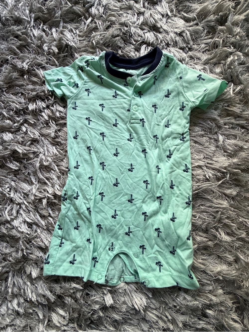 Lee Mint Short Sleeve Romper with Navy Palm Print